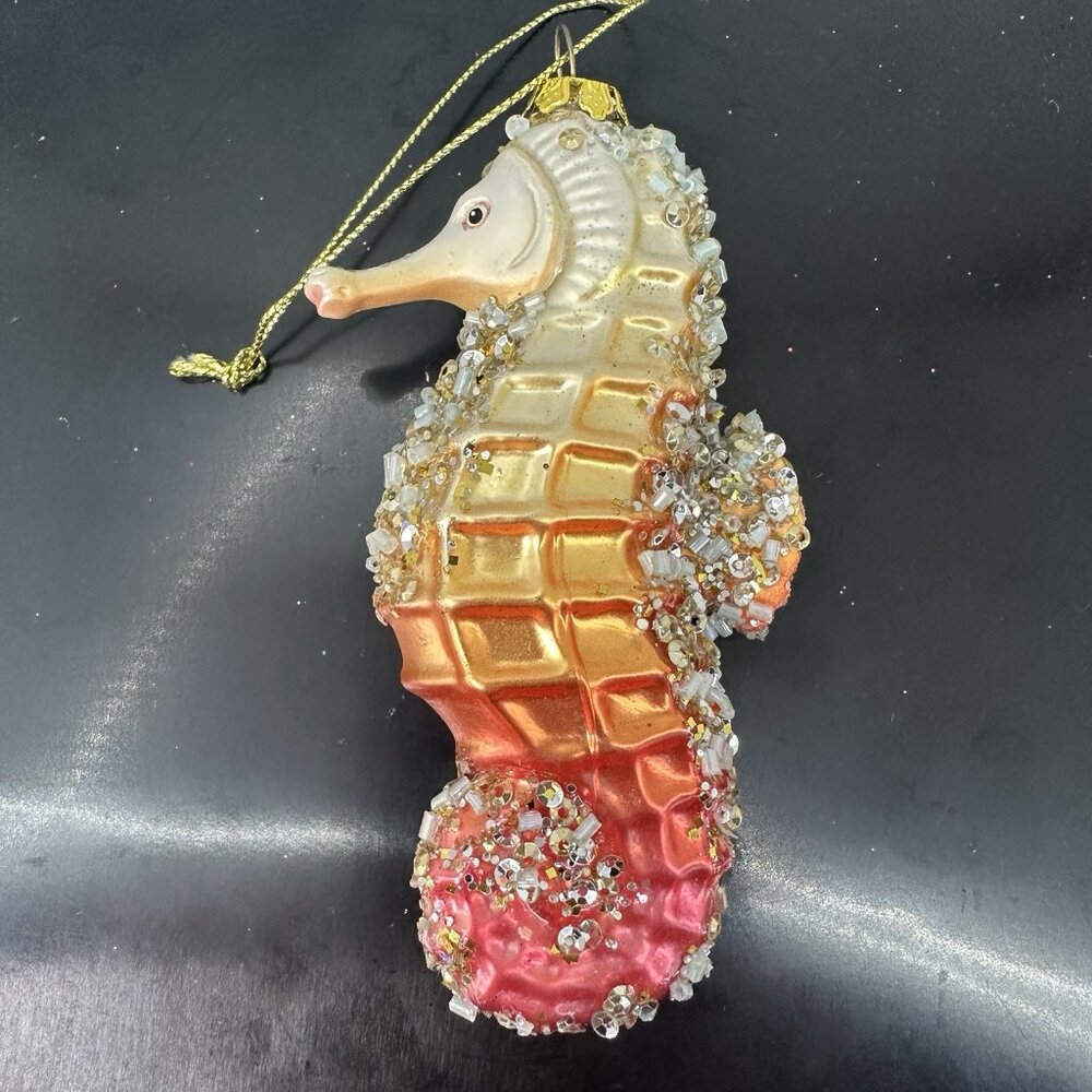 Katherine's Collection Beaded Seahorse Christmas Tree Ornament Orange Pink 5"